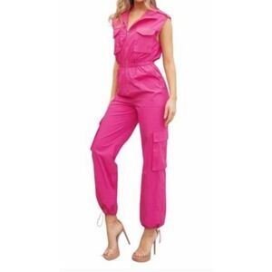 STRUT &‎ BOLT JUMPSUIT WOMEN L PINK UTILITY POCKETS DOPAMINE FUN